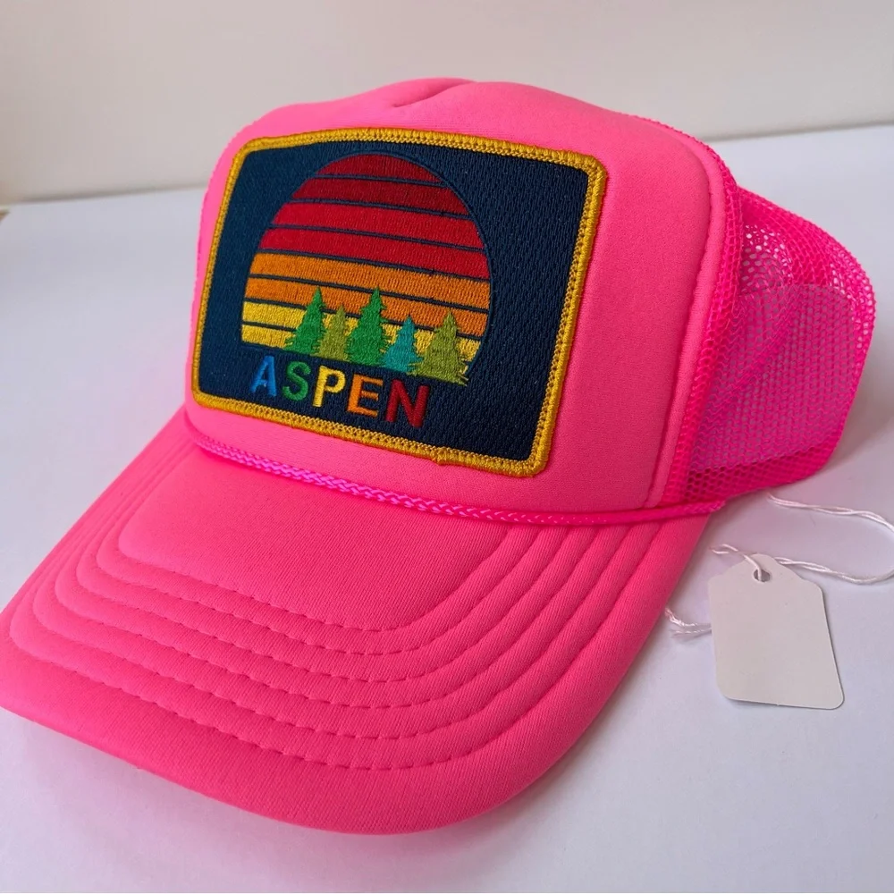 NWT Aviator Nation Pink Trucker Hat Aspen Sunset Rainbow embroidered patch - Picture 3 of 16